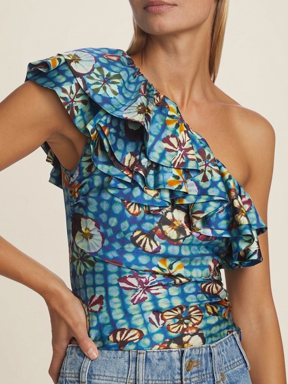 Ulla Johnson Adaleigh Silk Floral Ruffled Top Azul Blue Floral Pattern NWT 2